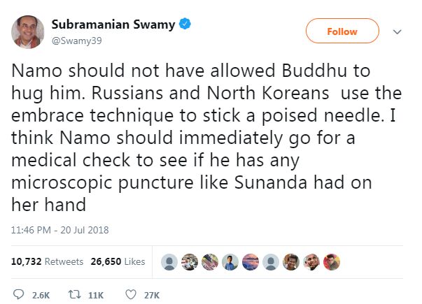 सुब्रह्मण्यम स्वामी, प्रधानमंत्री मोदी, नरेंद्र मोदी, सुनन्दा पुष्कर, काँग्रेस, बीजेपी, सोनिया गांधी, रूस की जहरीली सुई, जादू की झप्पी, राहुल गांधी, Subramanian Swamy, PM Modi, Narendra Modi, Sunanda Pushkar, Congress, BJP, Sonia Gandhi, Russia, Poised Needle From Russia, Rah